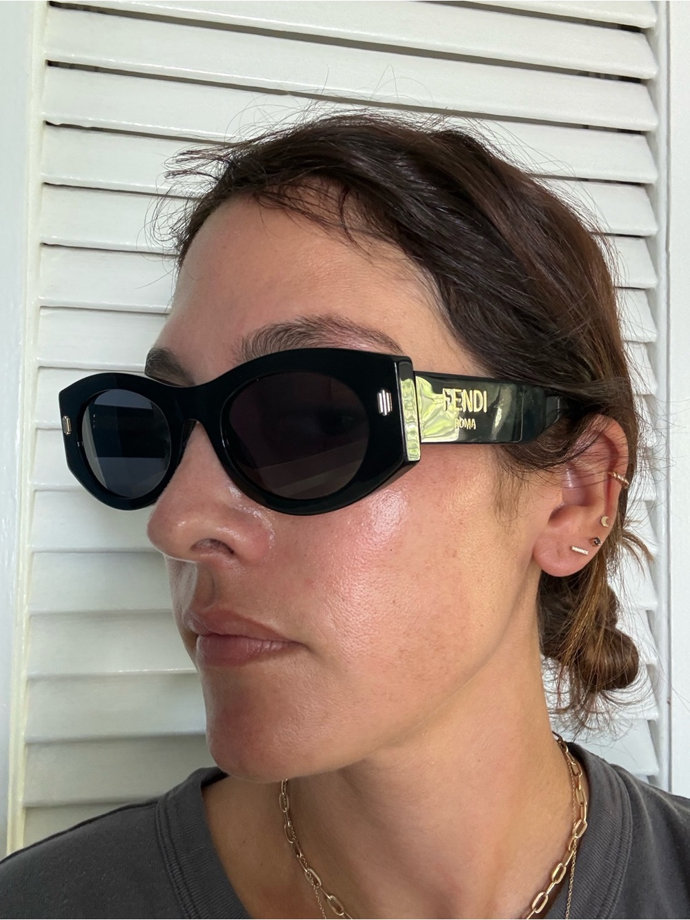 Fendi Black Sunglasses with Gold Temple Accents